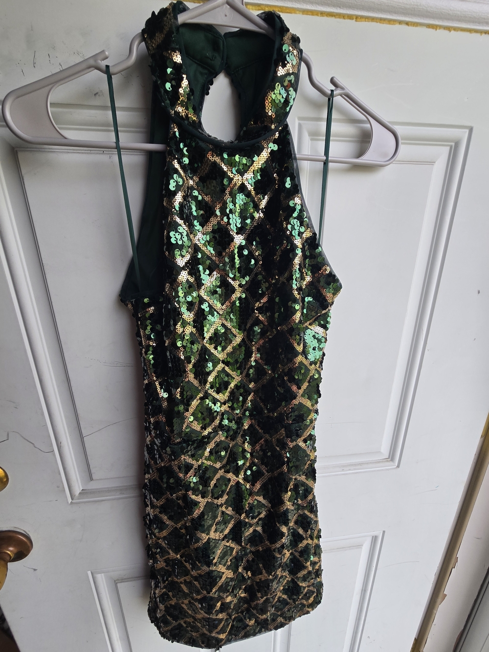 Fashion Nova Green & Gold Sequin Halter Mini Dress